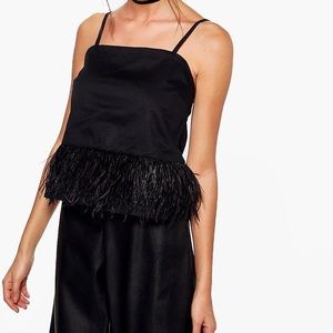 Black Feather Trim Top NWT